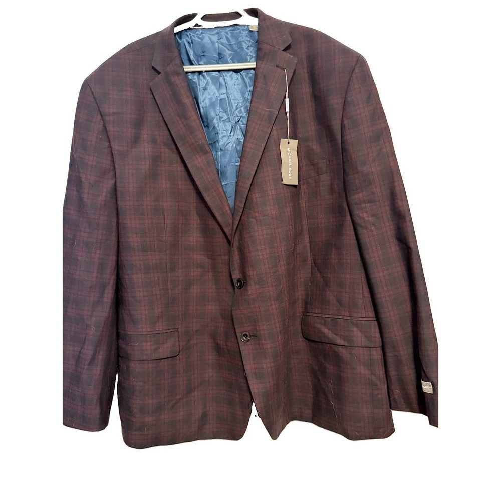 NWT Men's dark wine plaid Michael Kors Classic Fit Sport Coat 54R